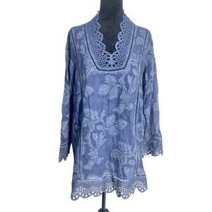Soft Surroundings Size Large  Top Blouse Embroidered Eyelet Boho